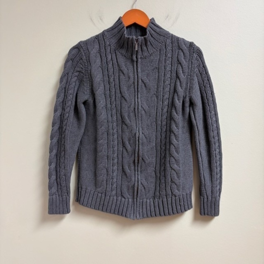 LL Bean Womens Cable Knit Cardigan Sweater M Full Zip Old Money Preppy Heritage